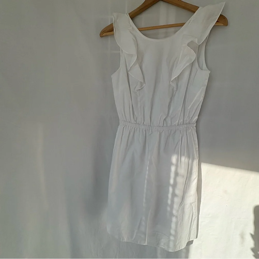 J. Crew Ruffle shoulder A line dress white size 0 100% cotton